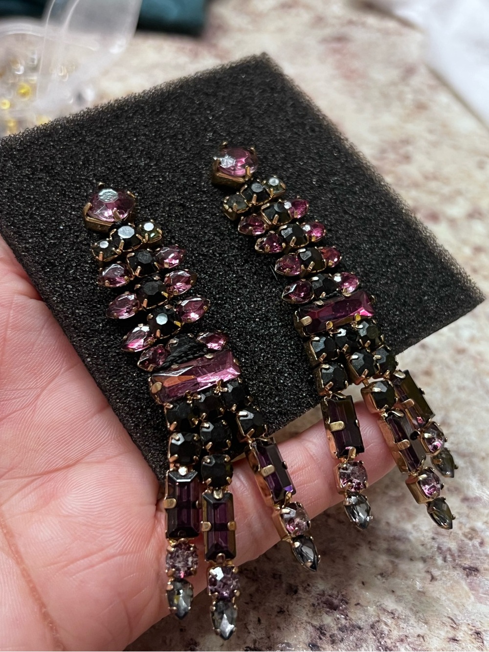BeBe Statement Purple and Black Crystal Drop Earrings